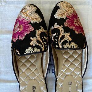 Birdies The Phoebe Floral Jacquard Embroidered Floral Slip On Mules, Size 6.5